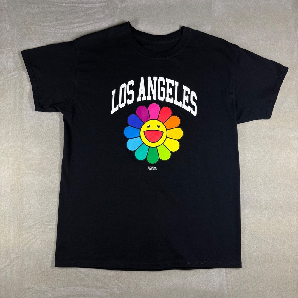 Takashi Murakami ComplexCon Los Angeles Flower T-Shirt Mens Large Black Rainbow